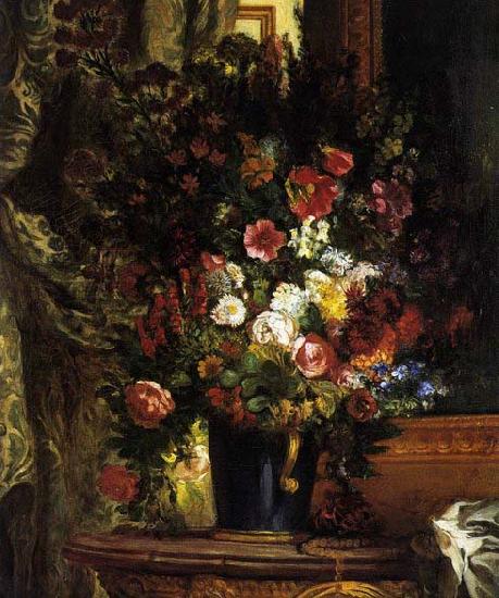 Eugene Delacroix A Vase of Flowers on a Console oil painting image
